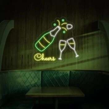 Sektflasche und Gläser LED Neonschild für Bar und Club