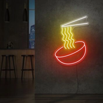 Schüssel mit Nudeln und Essstäbchen LED-Neonschild für Restaurant Küche