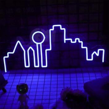 Modernes LED Neonschild mit abstrakter Stadt Silhouette als minimalistische Neon Wanddekoration für Wohnzimmer Büro und moderne Innenräume