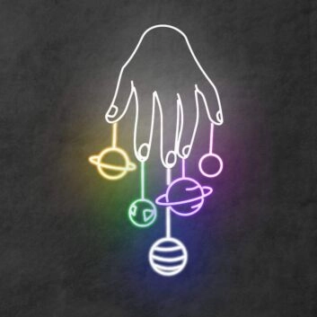 Hand mit schwebenden Planeten Neon LED Neonschild