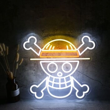 Cartoon Pirate Skull LED Neon Sign with Hat Fun Anime Style Wall Decor for Game Room Bedroom Bar