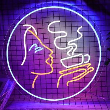 Frau mit Kaffeetasse LED-Neonschild für Café Küche