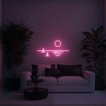 Sonnenuntergang mit Segelbooten LED-Neonschild für Wohnzimmer oder Schlafzimmer