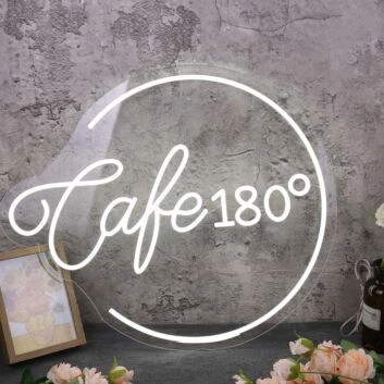 Cafe 180 Custom White Neon Sign