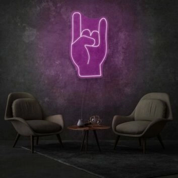 Hand mit Rockgeste LED-Neonschild Wohnzimmer Musikraum