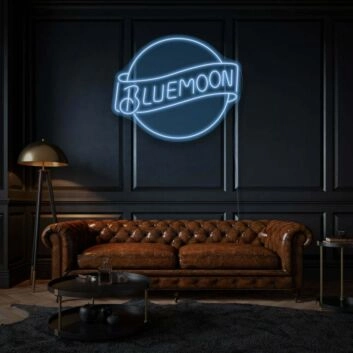 Blue Moon LED Neon Schriftzug als moderne Wanddekoration