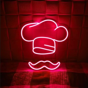 Kochmütze mit Schnurrbart LED-Neonschild für Restaurant Küche