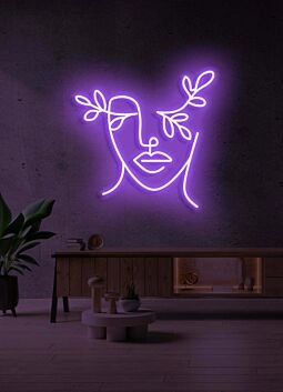 Abstraktes Gesicht mit Blättern LED-Neonschild Wohnzimmer Atelier