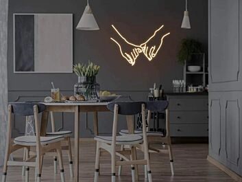 zwei Hände mit ineinander verschränkten Fingern LED-Neonschild Wohnzimmer