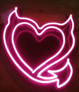 Herz mit Teufelshörnern und Schwanz LED-Neonschild für Bar Club