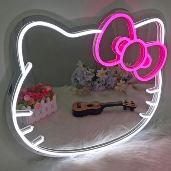 Katzenkopf mit Schleife LED-Neonschild für Kinderzimmer Wohnzimmer