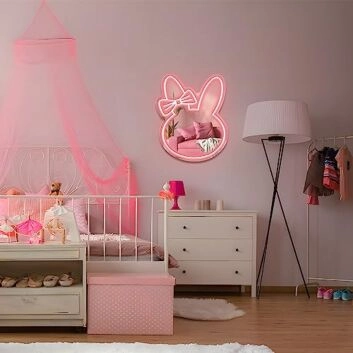Hasenkopf mit Schleife LED-Neonschild Kinderzimmer Wohnzimmer