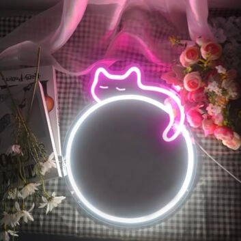 schlafende Katze auf Kreis LED-Neonschild Wohnzimmer Schlafzimmer