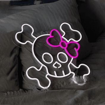 Totenkopf mit Schleife LED-Neonschild Wohnzimmer Bar