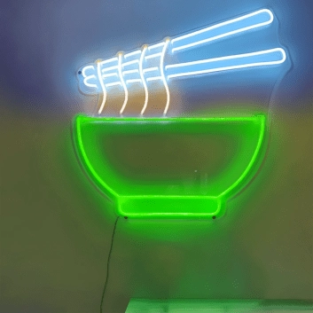 Schüssel mit Nudeln und Essstäbchen LED-Neonschild für Restaurant
