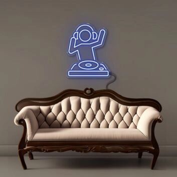 DJ mit Plattenspieler LED-Neonschild Wohnzimmer Partyraum