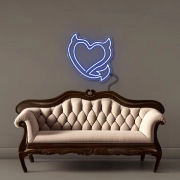 Herz mit Teufelshörnern und Schwanz LED-Neonschild für Wohnzimmer Bar