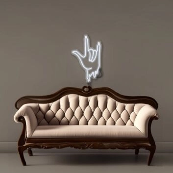 Handsymbol mit ausgestrecktem Zeigefinger und kleinem Finger LED-Neonschild für Wohnzimmer Bar