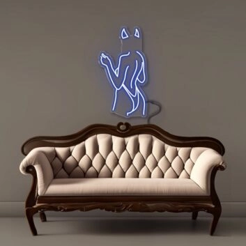 Rückansicht einer Frau mit Katzenohren LED-Neonschild Wohnzimmer Lounge
