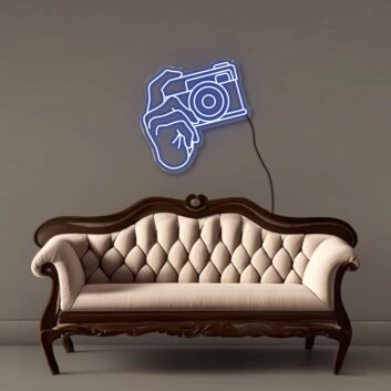 Hand mit Kamera LED-Neonschild für Wohnzimmer Fotostudio