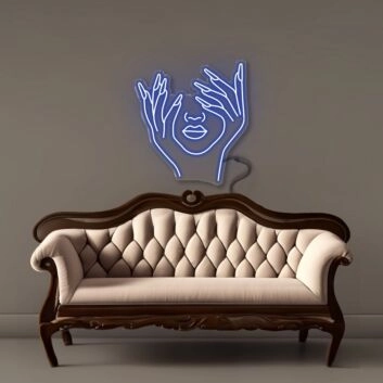 Gesicht mit Händen Linienkunst LED-Neonschild Wohnzimmer Studio