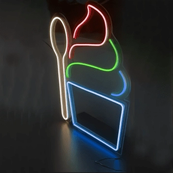 Eisbecher mit Löffel LED-Neonschild für Eiscafé Imbiss