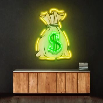 Geldsack mit Dollarzeichen LED-Neonschild für Büro und Gamingzimmer