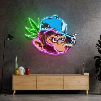 Affenkopf mit Basecap und Zigarette LED-Neonschild Wohnzimmer Bar