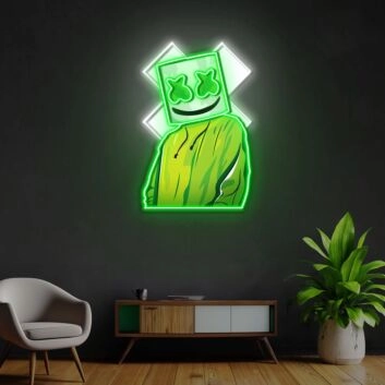 Figur mit Kapuzenpullover und X-Augen LED-Neonschild Wohnzimmer Gamingzimmer
