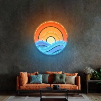 Sonnenuntergang über Wellen LED-Neonschild Wohnzimmer Lounge