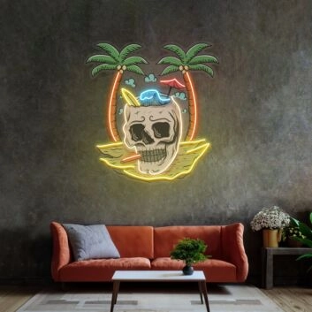 Totenkopf mit Palmen und Cocktail LED-Neonschild für Bar Club