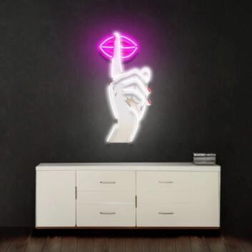 Hand mit Lippen und Fingerzeichen LED-Neonschild für Wohnzimmer Bar