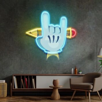 Handsymbol mit Bleistift LED-Neonschild Wohnzimmer Arbeitszimmer
