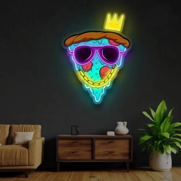 Pizza mit Krone und Sonnenbrille LED-Neonschild Wohnzimmer Bar