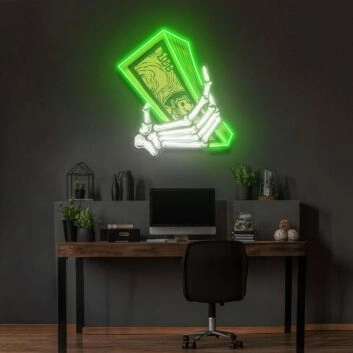 Skelett Hand mit Geldscheinen LED-Neonschild Home Office