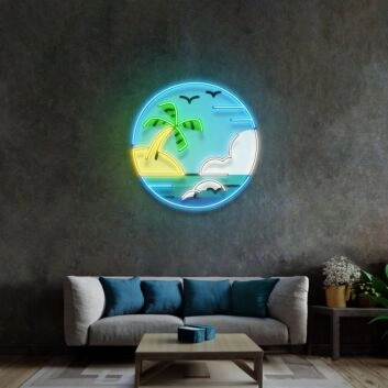 Tropische Insel mit Palmen und Meer LED-Neonschild Wohnzimmer Büro