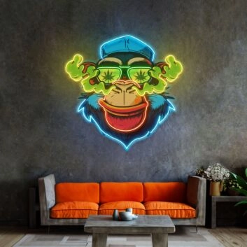 Affenkopf mit Cannabis-Motivbrille LED-Neonschild Wohnzimmer Bar