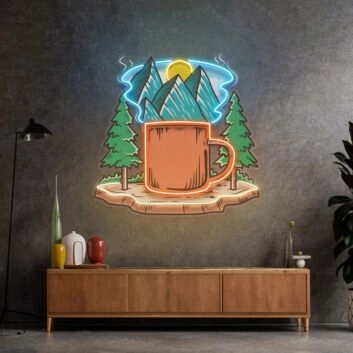 Kaffeetasse mit Berglandschaft LED-Neonschild Wohnzimmer Café