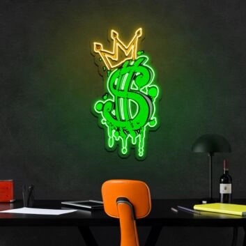 Dollarzeichen mit Krone LED-Neonschild für Bar und Gaming