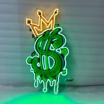 Dollarzeichen mit Krone LED-Neonschild für Bar und Gaming