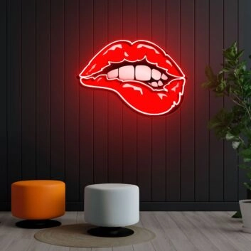 rote Lippen mit leichtem Biss LED-Neonschild für Bar Club
