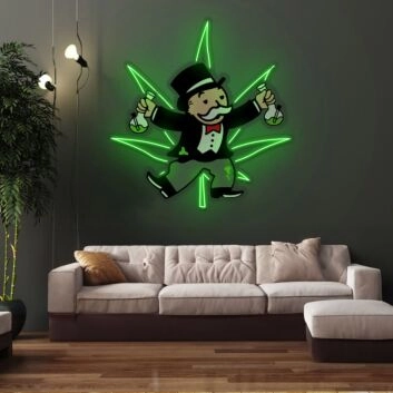 Spielfigur mit Cannabisblatt LED-Neonschild Wohnzimmer Gamingzimmer