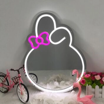 Hasenkopf mit Schleife LED-Neonschild Kinderzimmer Wohnzimmer