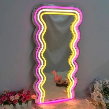 Wellenrahmen Spiegel LED-Neonschild für Wohnzimmer Schlafzimmer