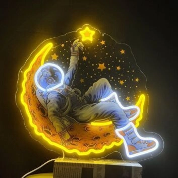 Astronaut auf Mond mit Sternen LED-Neonschild Kinderzimmer Wohnzimmer