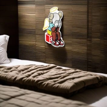 Engelsfigur mit Turnschuhen sitzend LED-Neonschild Schlafzimmer Wohnzimmer