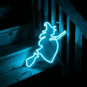 fliegende Hexe auf Besen LED-Neonschild für Halloween Party