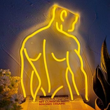 Modernes LED Neonschild mit abstraktem männlichem Oberkörper als stilvolle Wanddekoration