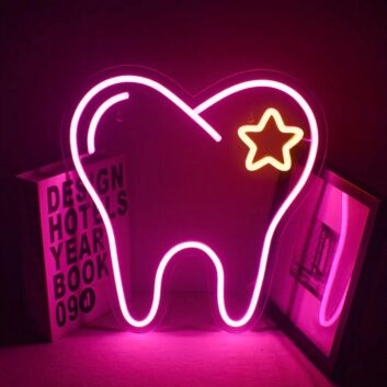 Zahn mit Stern LED-Neonschild für Dentalklinik