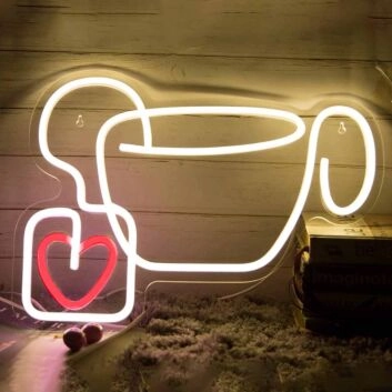 Teetasse mit Herzanhänger LED-Neonschild für Küche Café